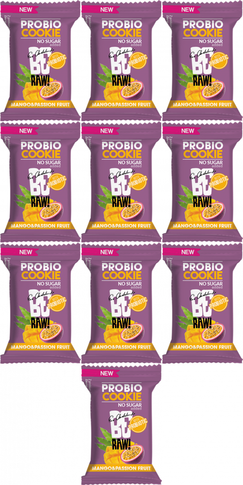 10x Ciastko probiotyczne BeRAW Probio Probio Cookie, mango i marakuja, bez cukru, 18g