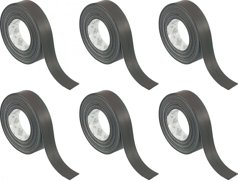 6x Taśma magnetyczna z klejem, 0.4mm x 15mm, 1m, czarny