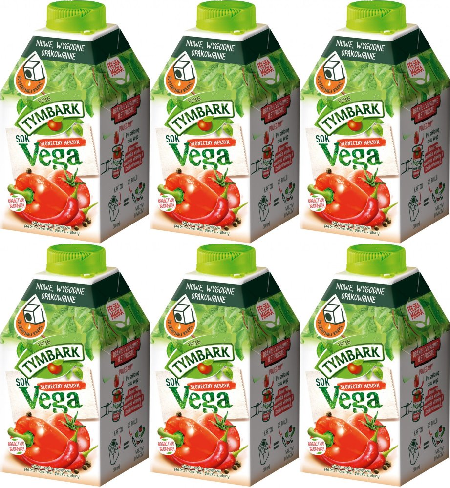 6x Sok warzywno-owocowy Tymbark Vega, Słoneczny Meksyk, karton, 0.5l