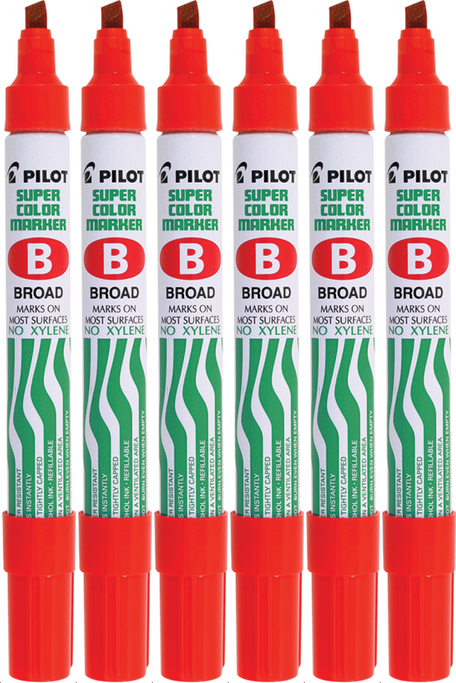 6x Marker permanentny Pilot SCA-B, ścięta, 4.5mm, czerwony