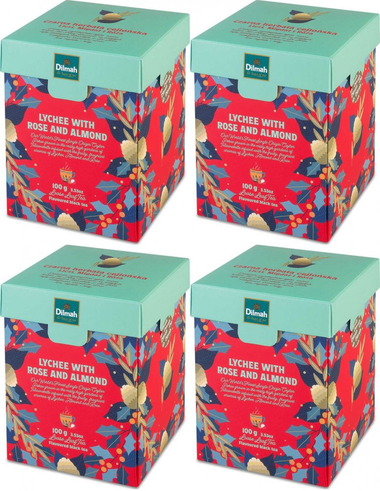 4x Herbata czarna aromatyzowana liściasta Dilmah Lychee, Rose & Almond, 100g