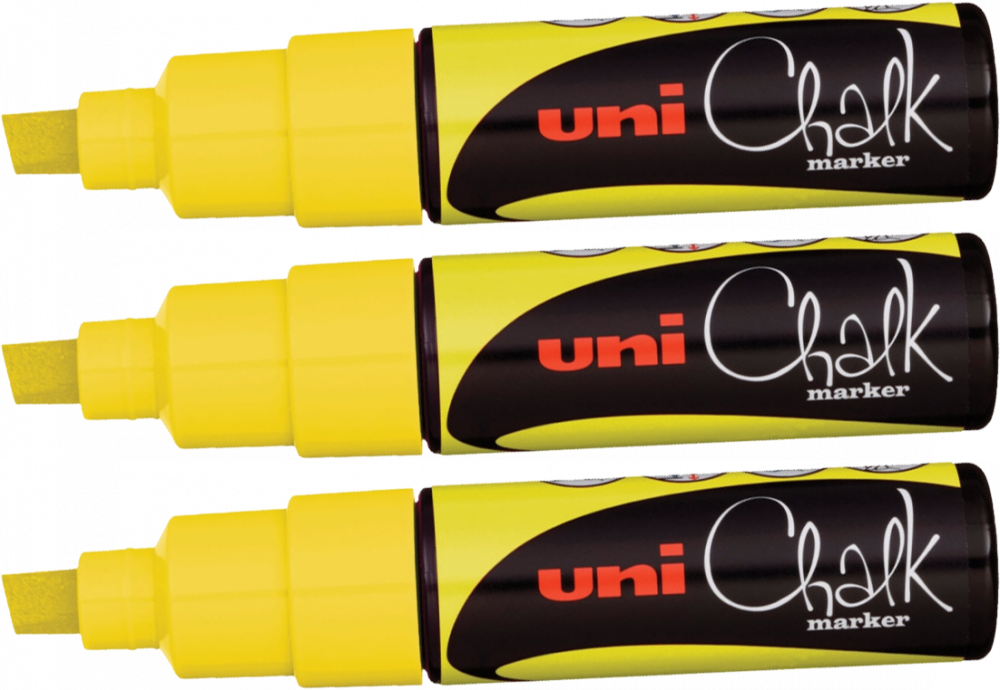 3x Marker kredowy Uni PWE-8K, ścięta, żółty