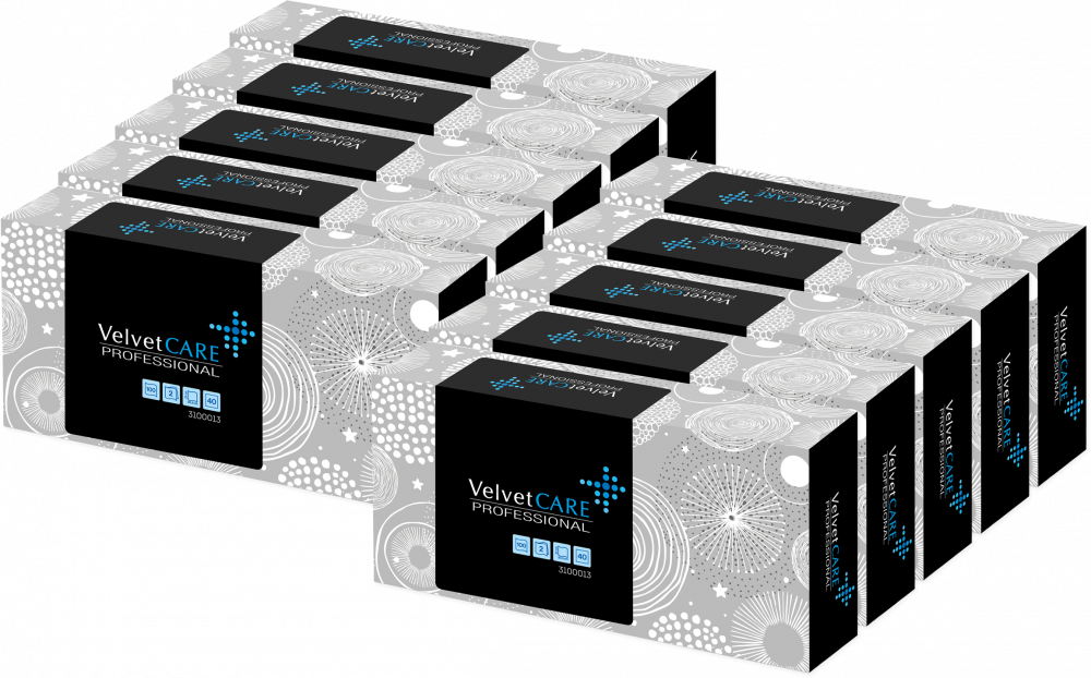 10x Chusteczki higieniczne VelvetCARE Professional, w kartoniku, 100 sztuk