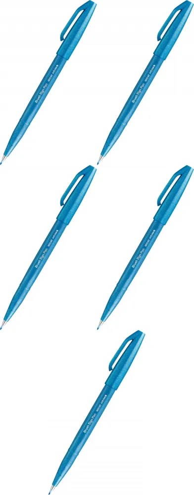 5x Pisak pędzelkowy do kaligrafii Pentel Brush Sign Pen SES15C, 2.07mm, błękitny