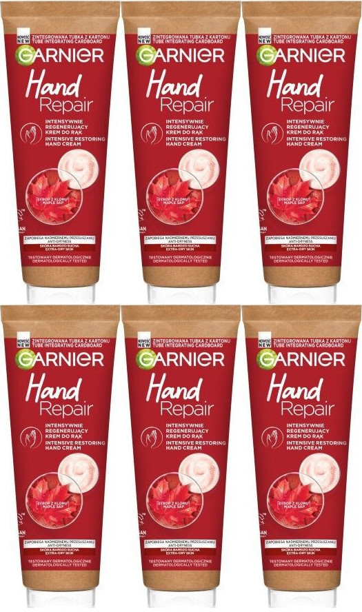 6x Krem do rąk Garnier, skóra extra sucha, 75ml