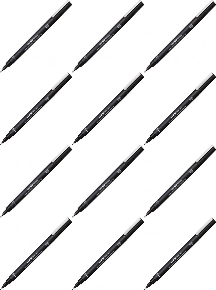 12x Cienkopis kreślarski Uni PIN-200, 0.6mm, czarny