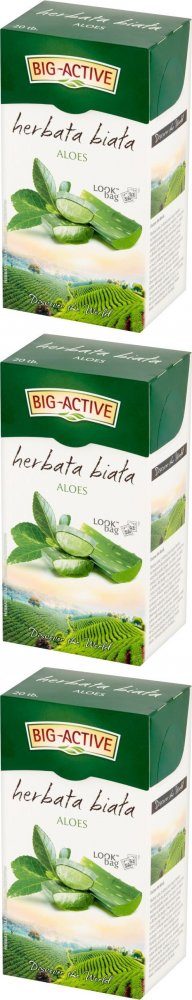 3x Herbata biała smakowa w torebkach Big Active z Aloesem, aloes, 20 sztuk x 1.5g