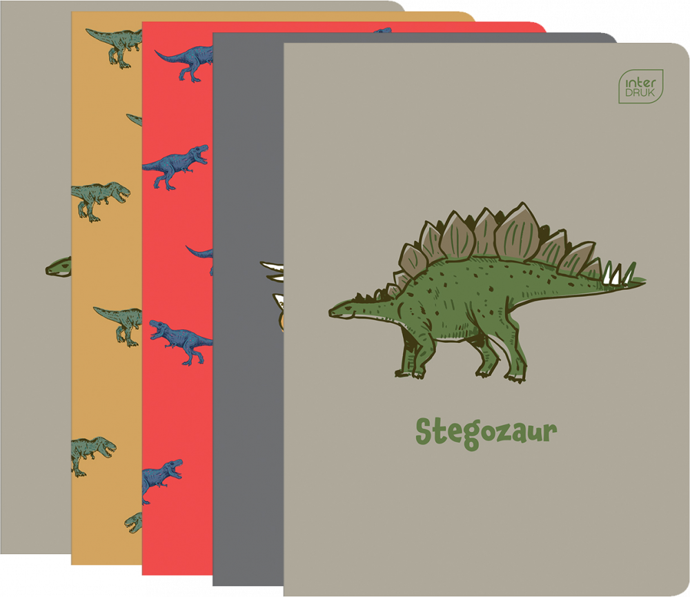 5x Zeszyt w wąskie linie Interdruk UV Dinozaurus, A5, 32 kartki, mix wzorów