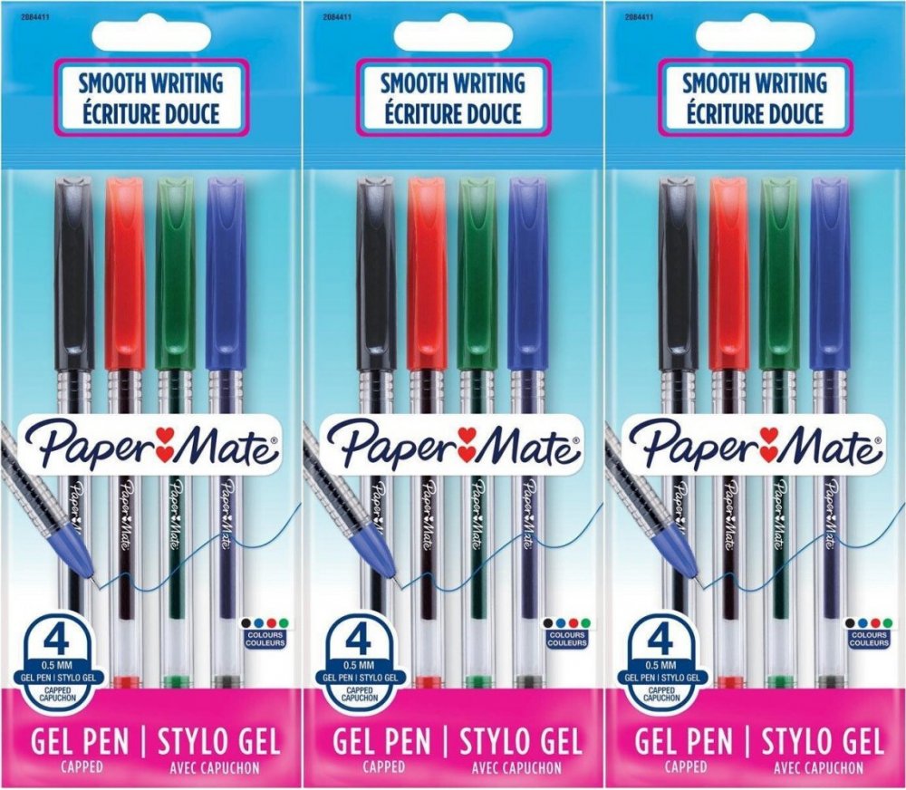 3x Długopis żelowy Paper Mate Jiffy, 0.5mm, w etui, 4 sztuki, mix kolorów