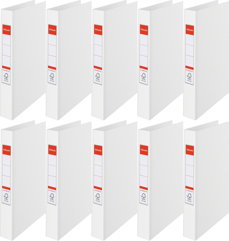 10x Segregator Esselte Vivida, A4, szerokość grzbietu 42mm, do 190 kartek, 4 ringi, biały