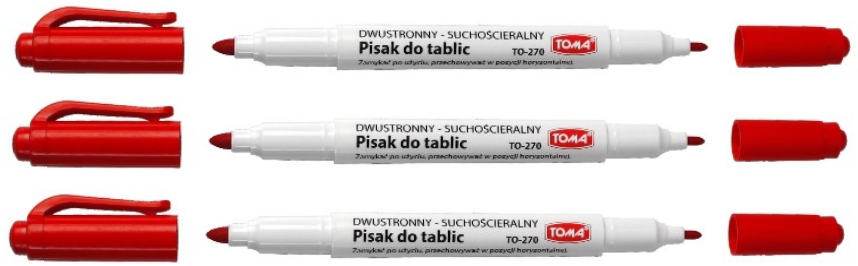 3x marker suchościeralny Toma 270, dwustronny, okrągła, 0.8/1.5 mm, czerwony