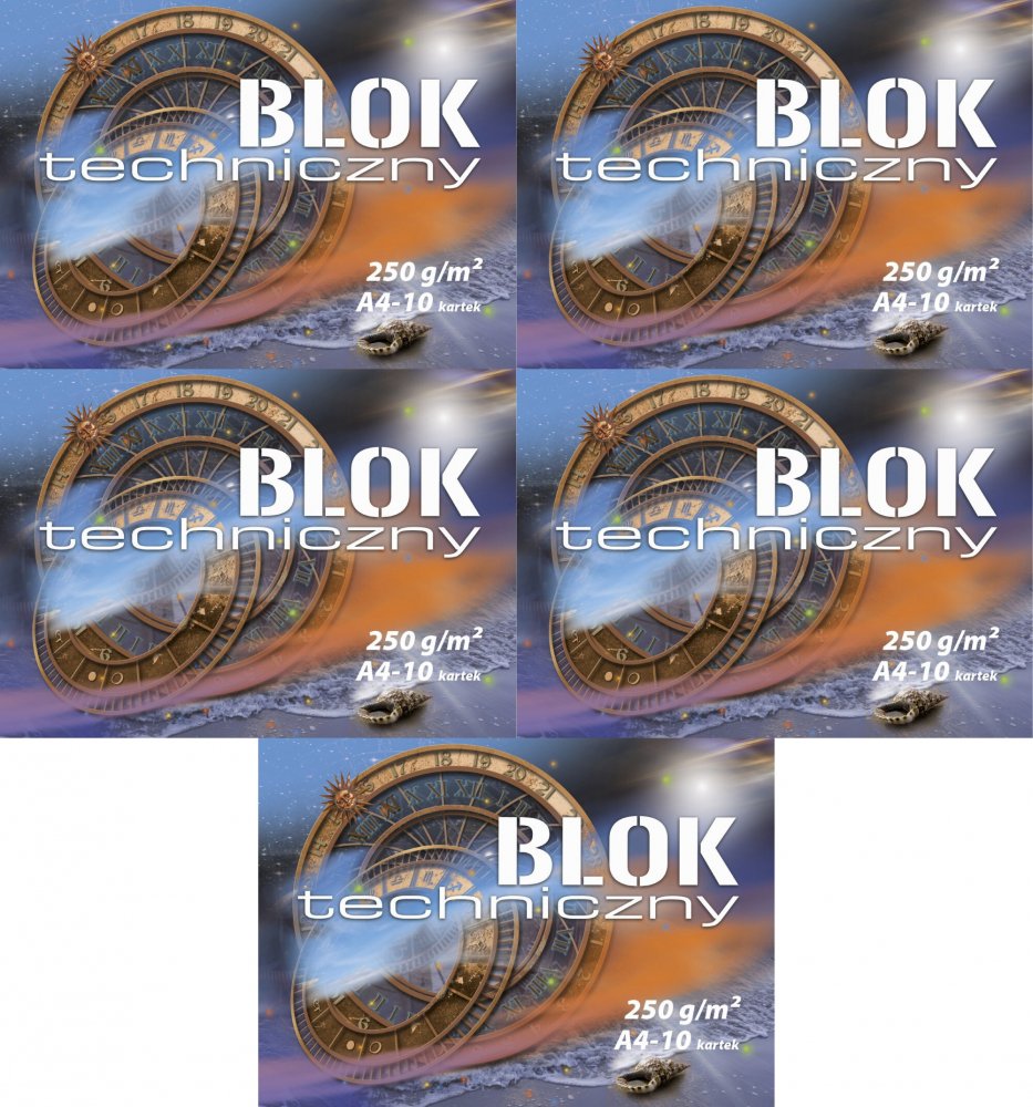 5x Blok techniczny Kreska, A4, 10 kartek, biały