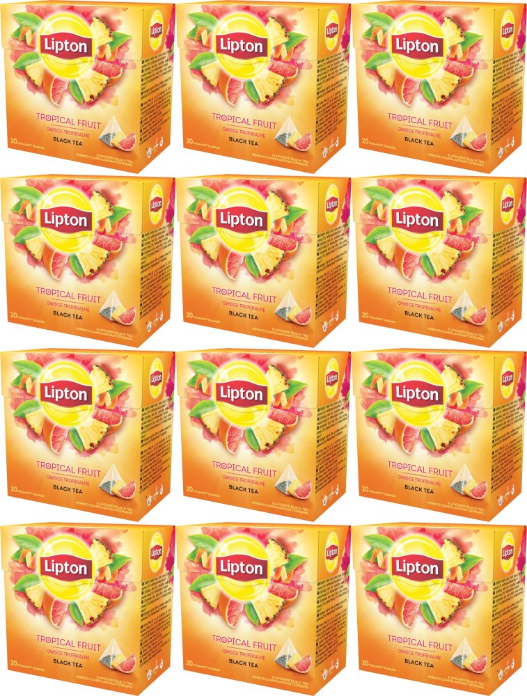 12x Herbata czarna aromatyzowana w piramidkach Lipton, owoce tropikalne, 20 sztuk x 1.2g