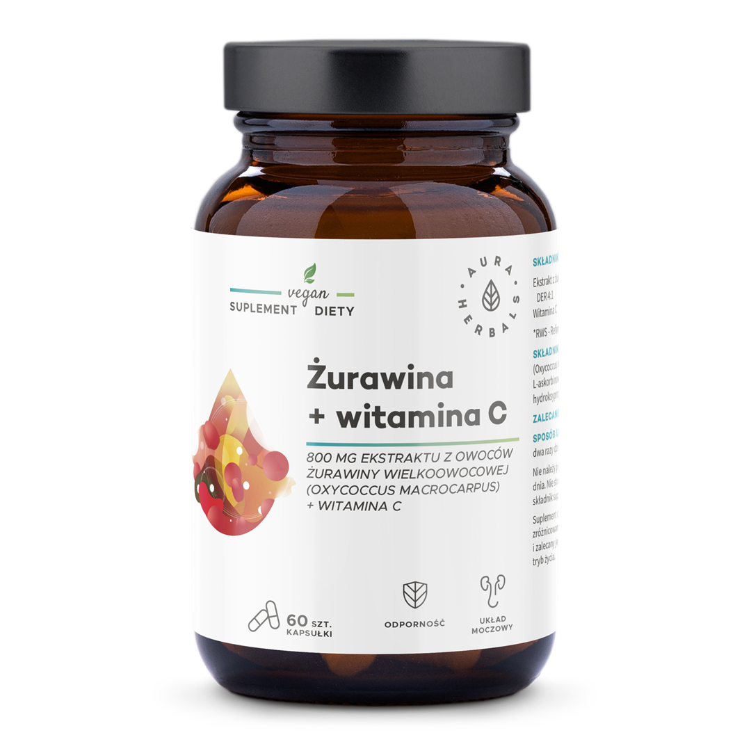 Żurawina 800mg + witamina C 60kaps. AuraHerbals