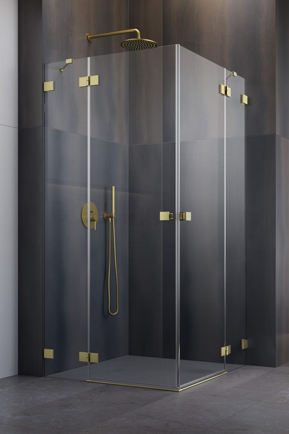Radaway Essenza Pro Brushed Gold KDD kabina prysznicowa część lewa 100x100 cm kwadratowa 10096100-99-01L