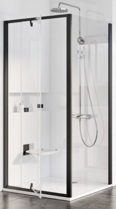 Ravak Pivot PPS-90 ścianka prysznicowa 90 cm stała czarny mat/szkło przezroczyste 90G70300Z1