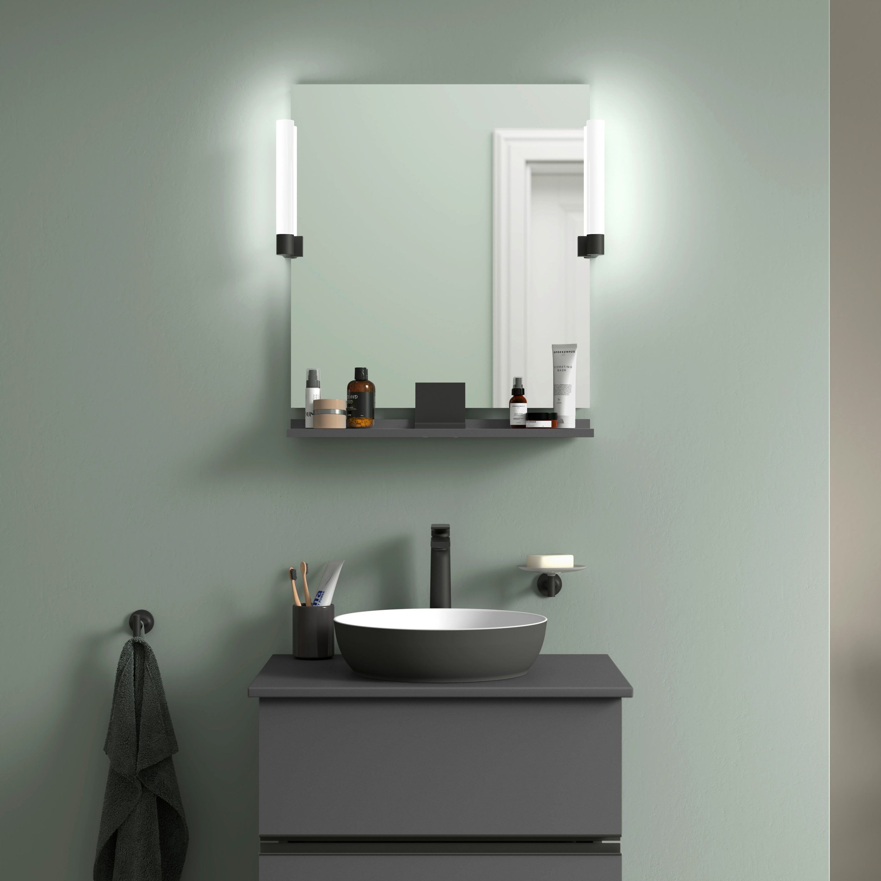 Duravit Sivida lustro 65x65 cm prostokątne z oświetleniem czarny-grafit SV74210BD490000