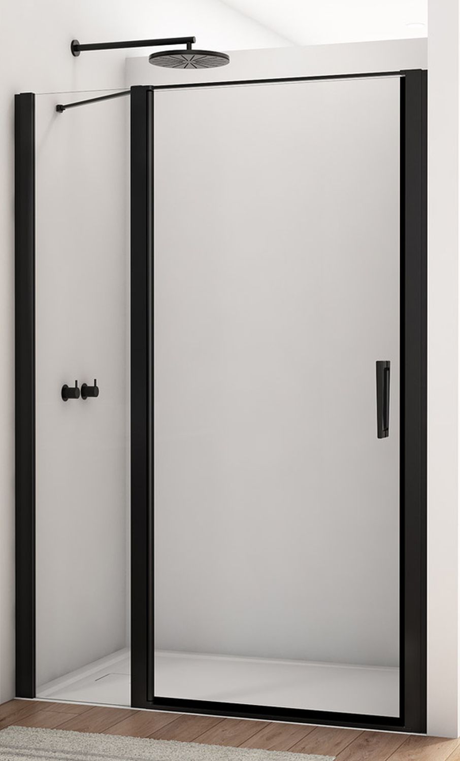 SanSwiss Divera drzwi prysznicowe 100 cm uchylne czarny mat/szkło przezroczyste D22T31080200607