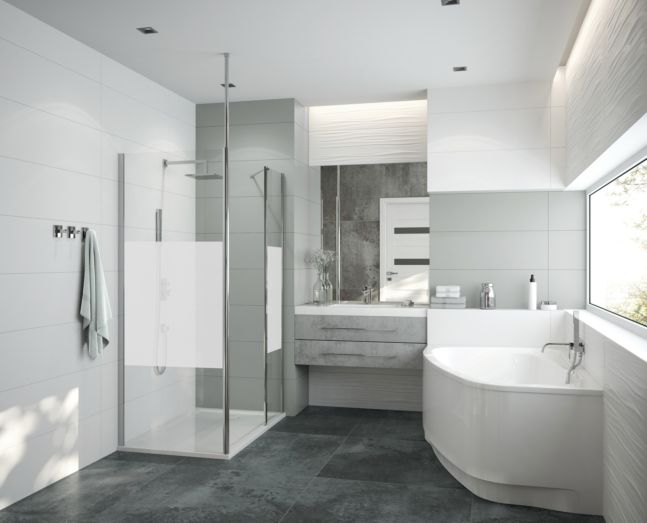 Sanplast Exa Line ścianka prysznicowa walk-in 140 cm srebrny połysk/szkło ze wzorem 600-540-1580-38-201
