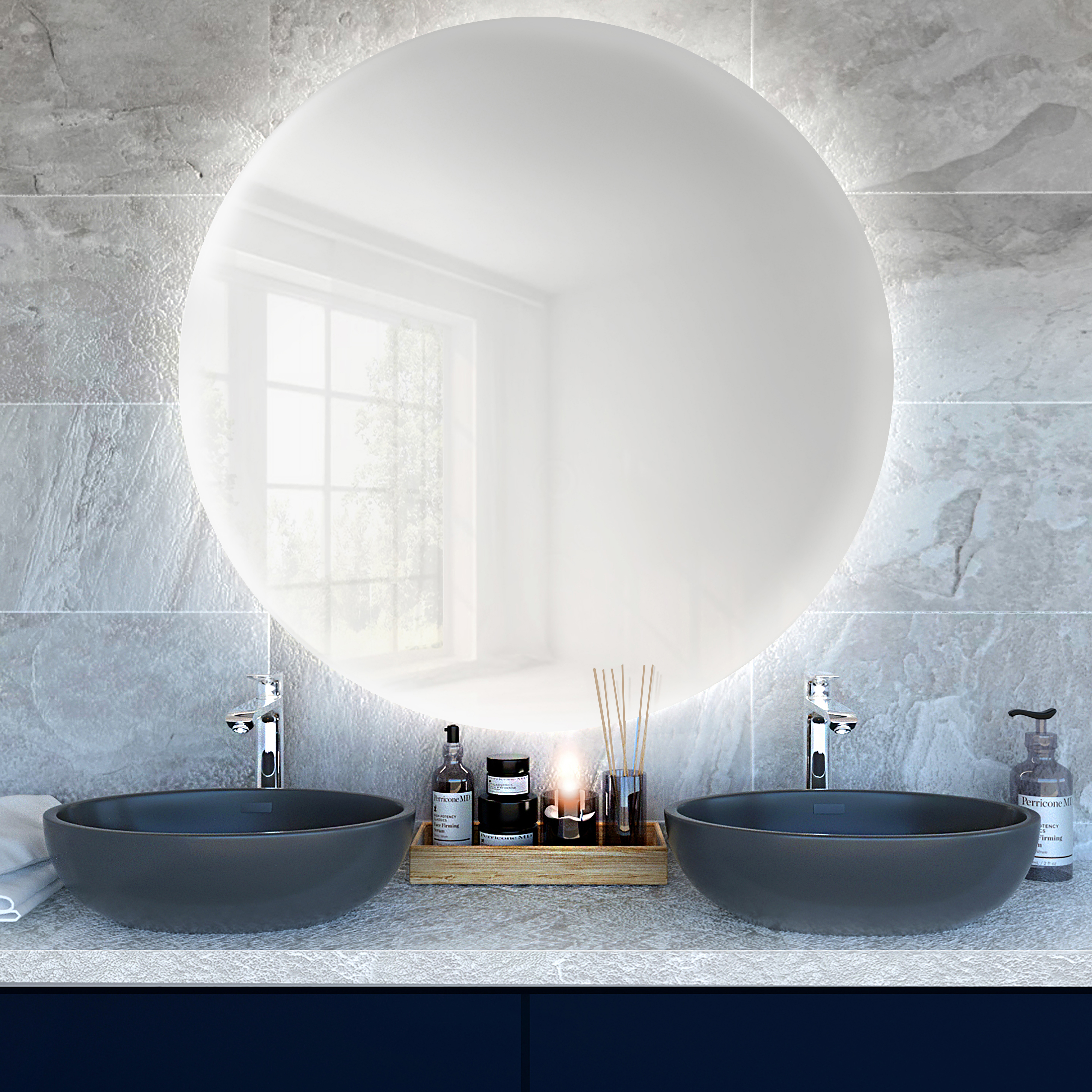 Baltica Design Bright lustro 80x80 cm barwa światła neutralna z włącznikiem bezdotykowym