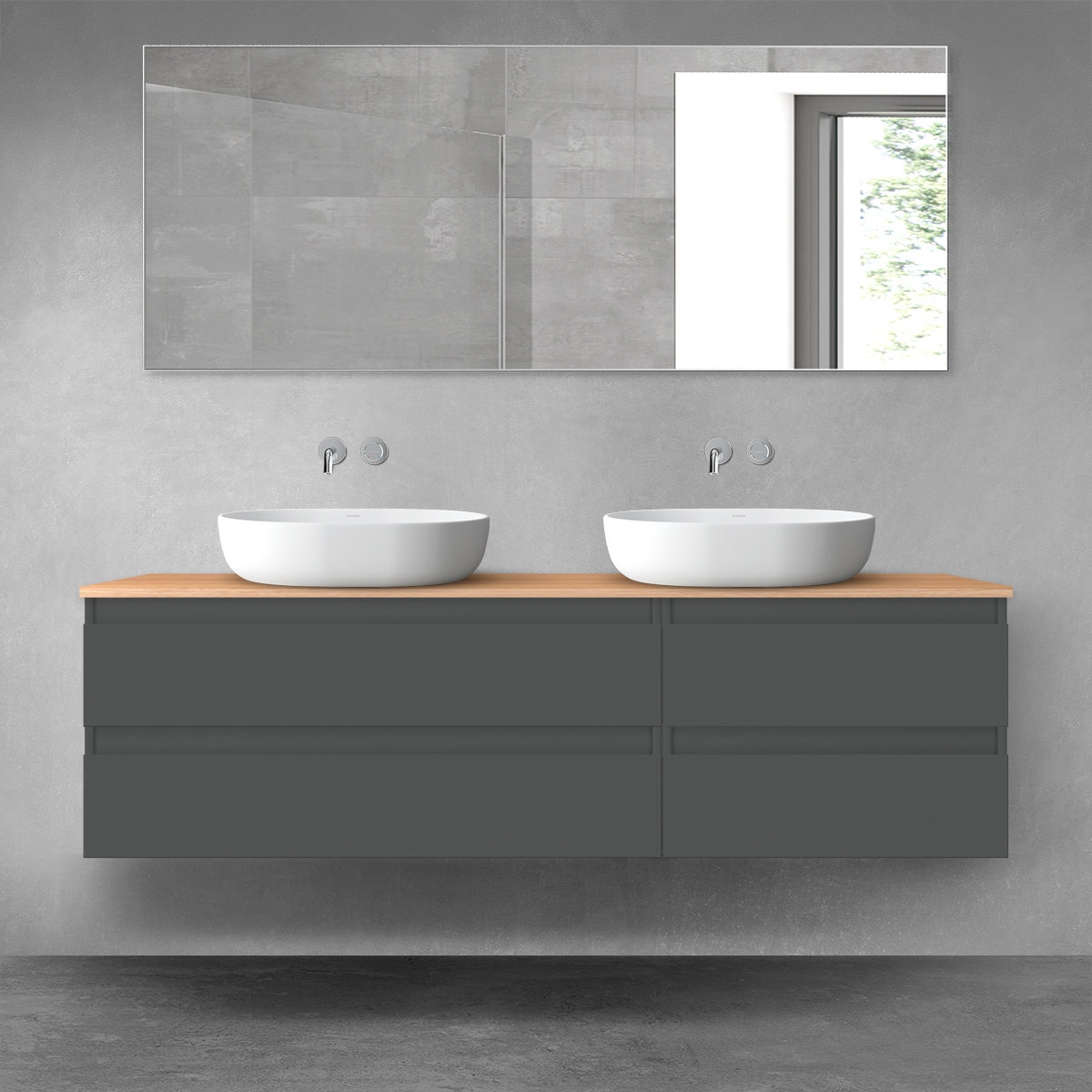 Oltens Vernal zestaw mebli łazienkowych 160 cm z blatem grafit mat/dąb 68336400 - Wysyłka w 24h