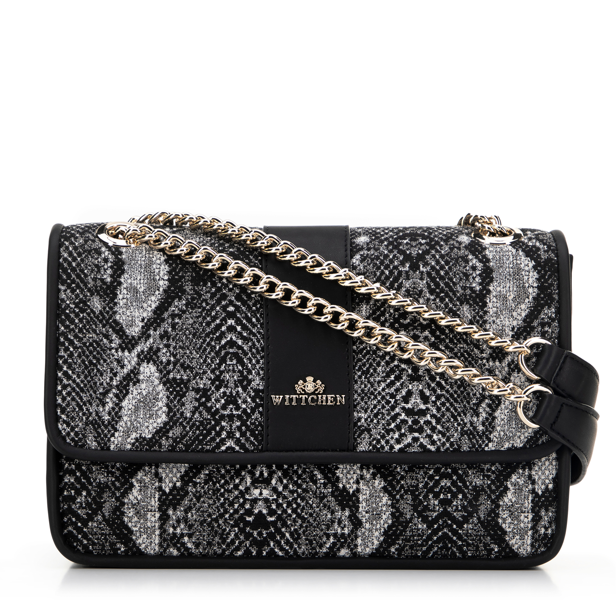 Damska crossbody żakardowa na łańcuszku czarno - szara