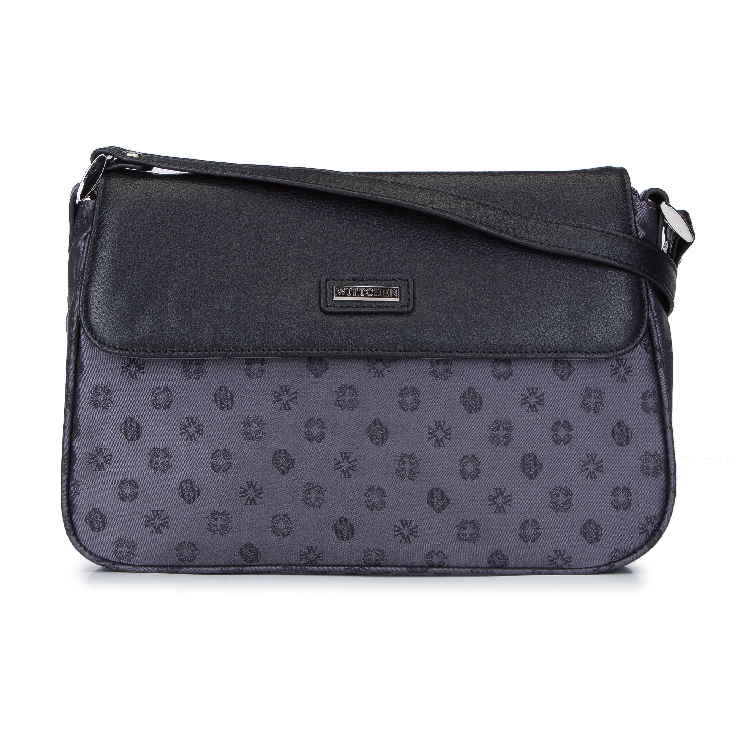 Torebka crossbody ze skóry i żakardu z monogramem szara