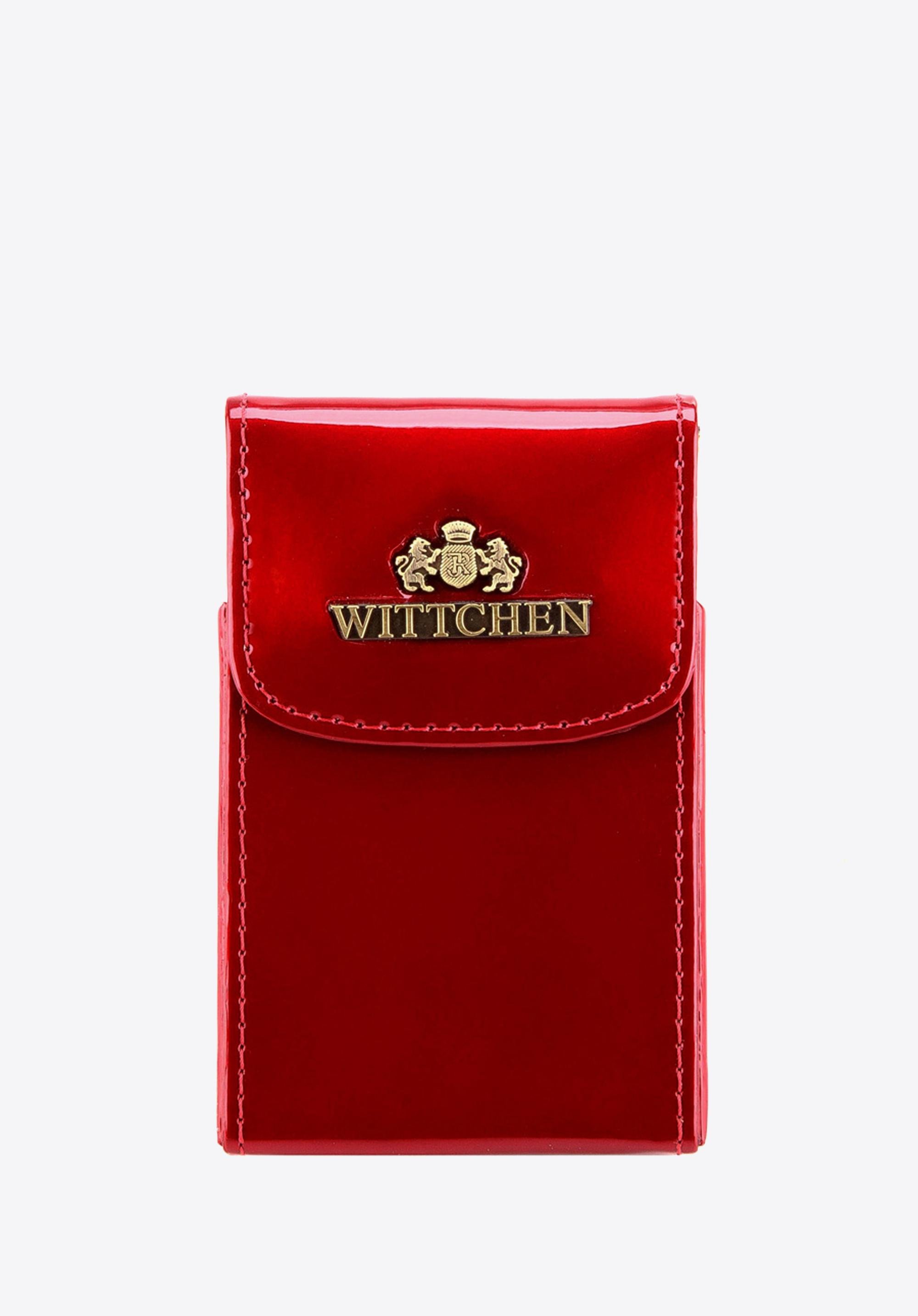 Etui na wizytówki ze skóry lakierowanej pionowe czerwone