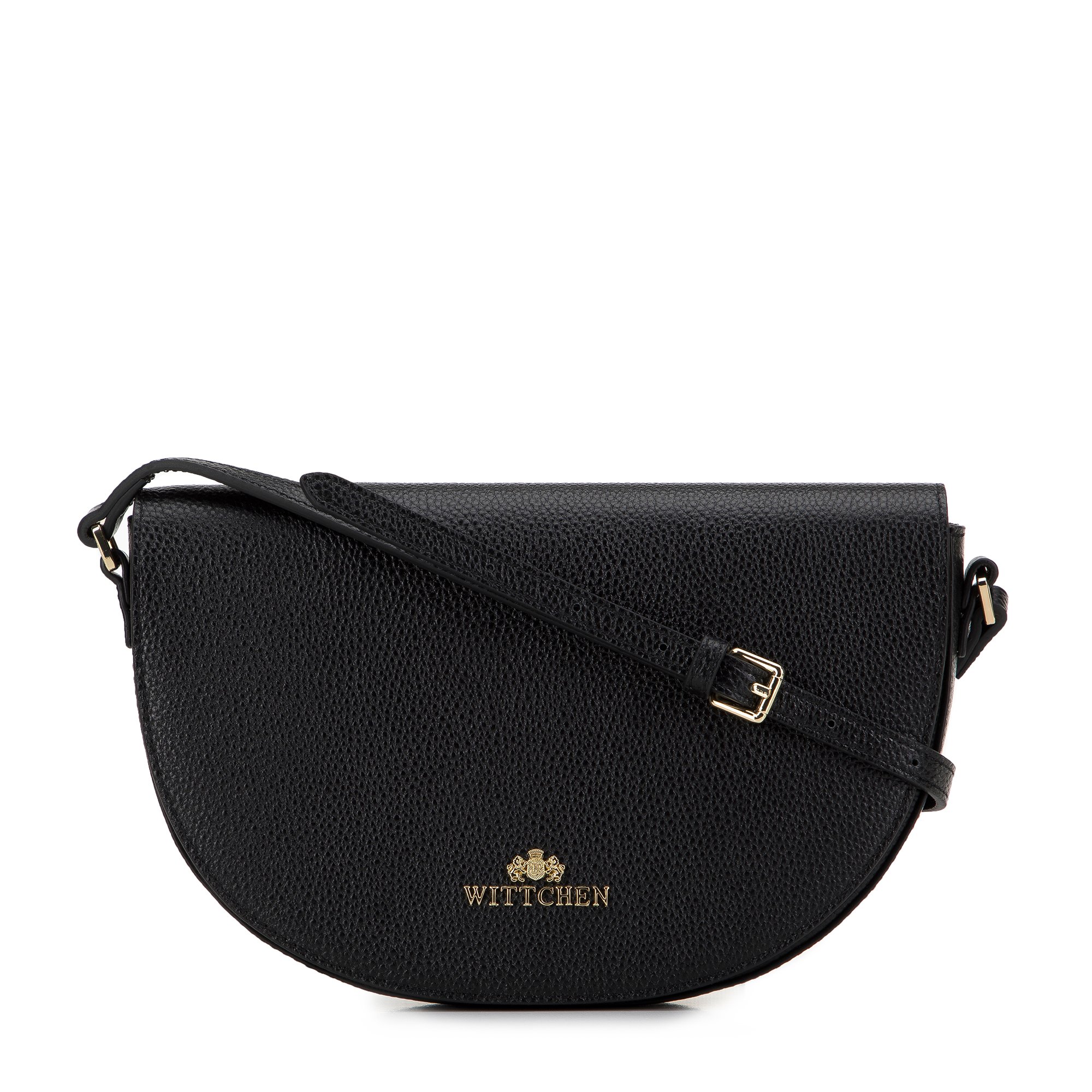 Damska saddle bag z groszkowanej skóry czarno-złota
