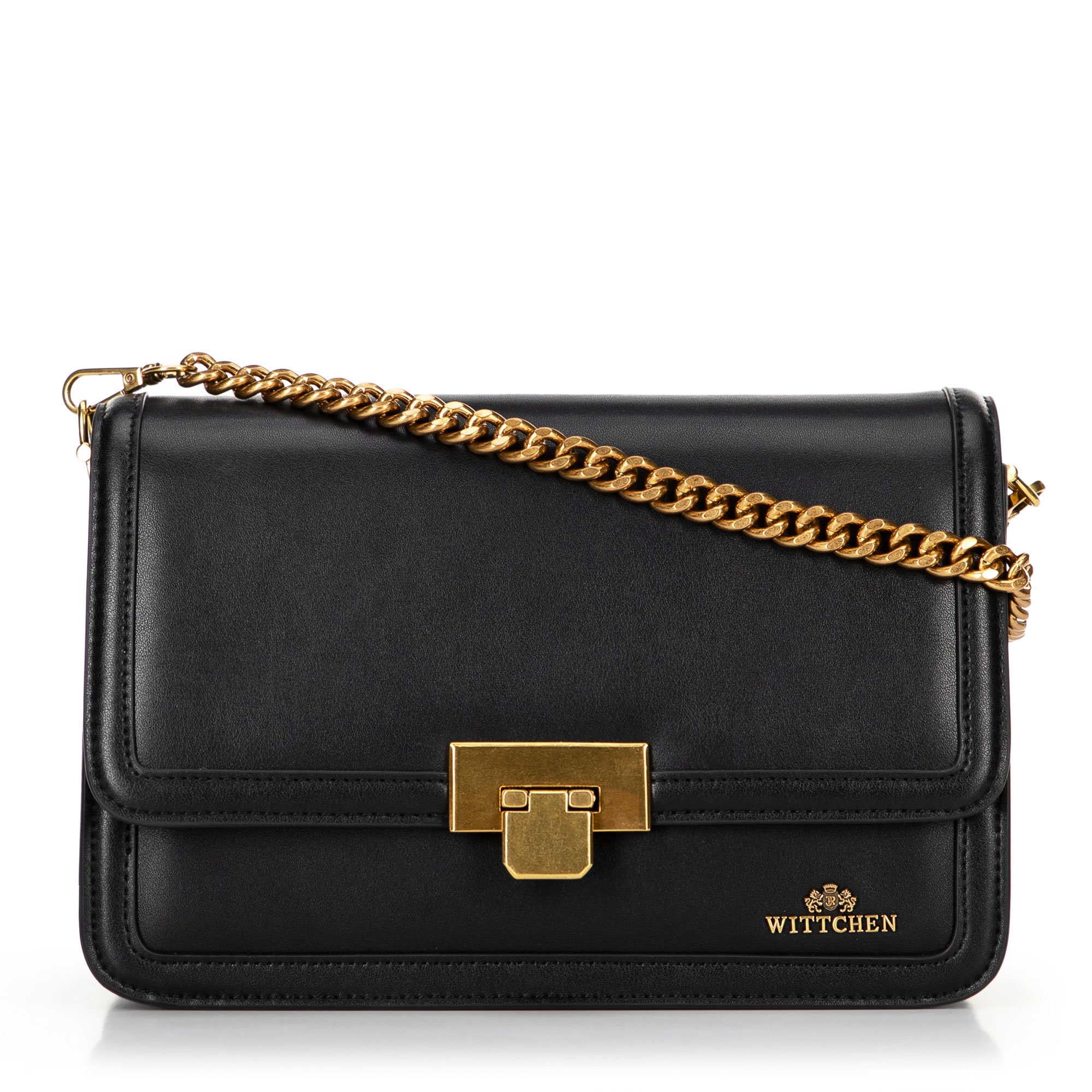 Skórzana crossbody z odpinanym łańcuszkiem czarna