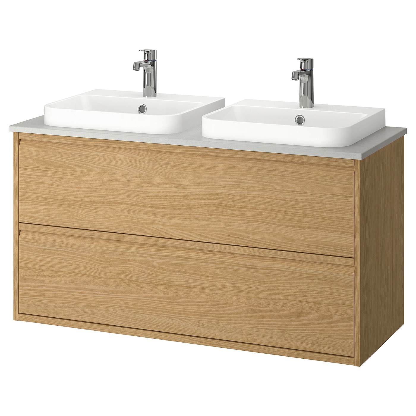 IKEA ÄNGSJÖN / BACKSJÖN szaf umyw z szufladami/umyw/baterie, imit. dębu, 122x49x71 cm
