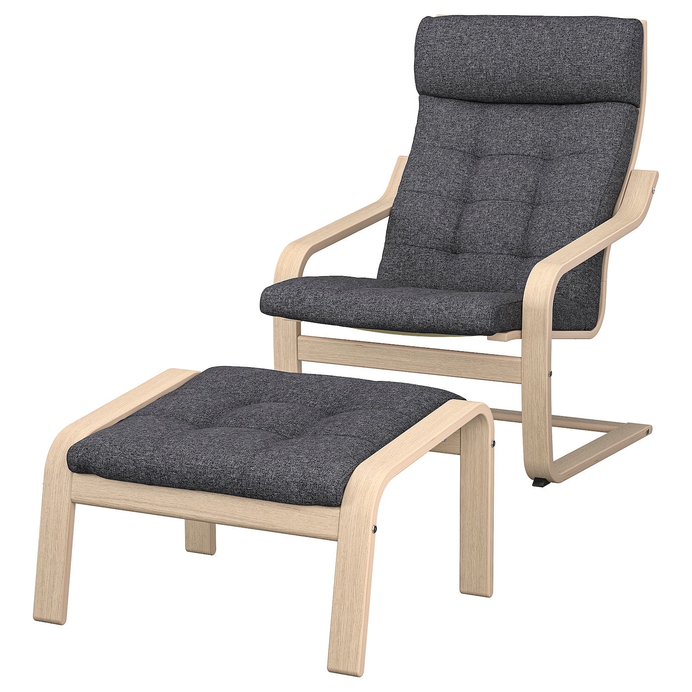 IKEA POÄNG fotel/podnóżek, okleina dębowa bejcowana na biało/Gunnared ciemnoszary