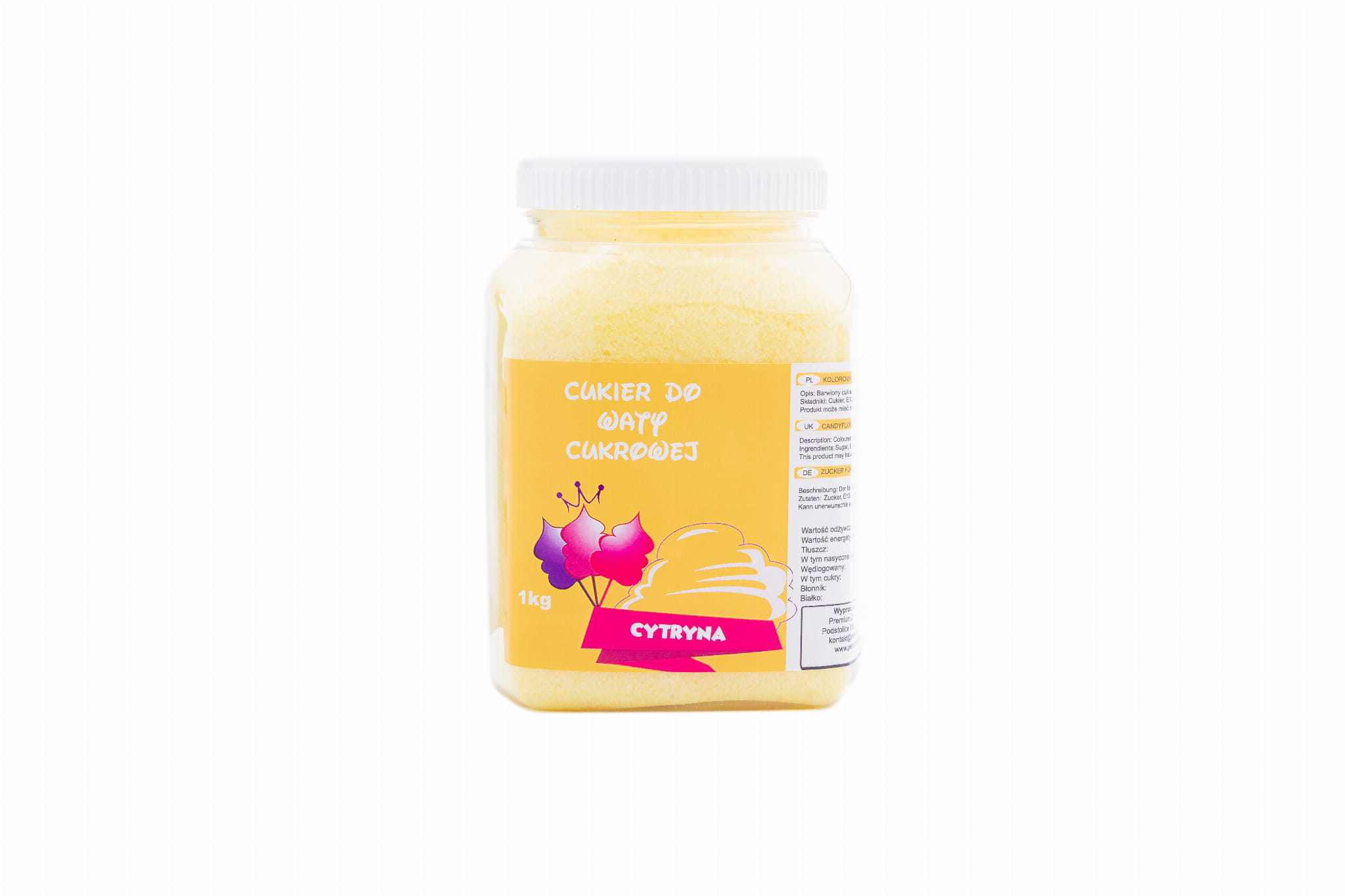 Kolorowy, smakowy cukier CYTRYNA słoik 1kg
