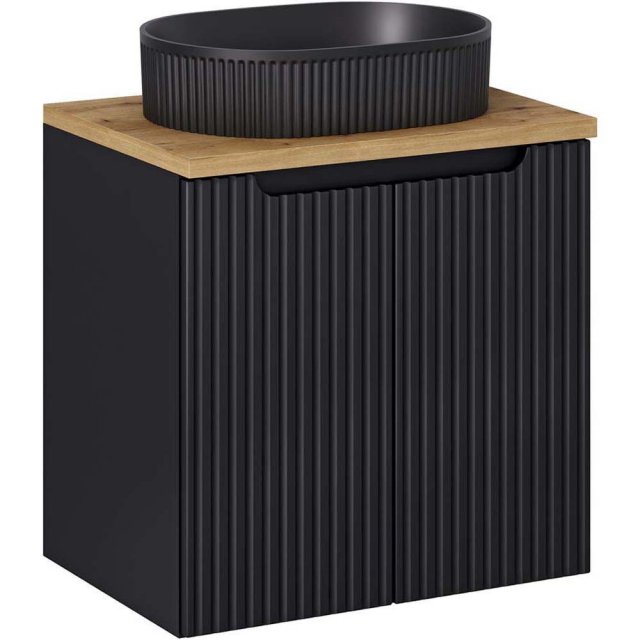 COMAD Zestaw mebli NOVA BLACK szafka z drzwiami z blatem OAK 60 cm, u