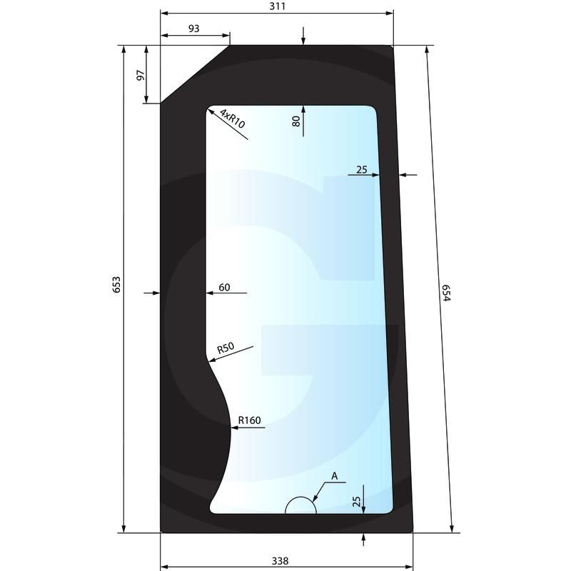Szyba przednia dolna, prawa CASE MXM FIAT M Ford 40 New Holland TM TS 82001924