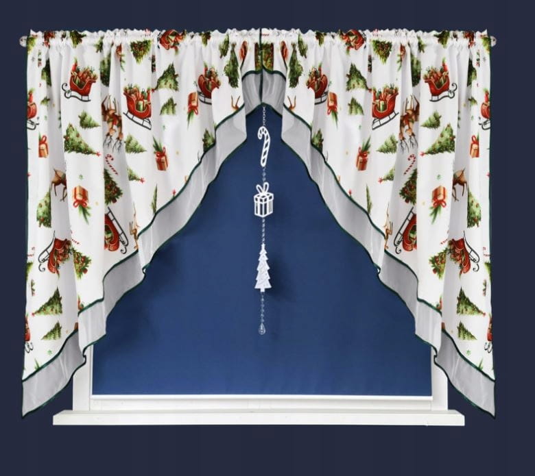 Firana świąteczna 400x145cm biała w sanie i renifery wystrój okna na święta