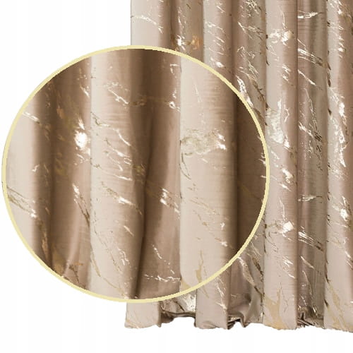 Zasłona velvetowa marmur beżowa ze złotym nadrukiem 280x140 taśma