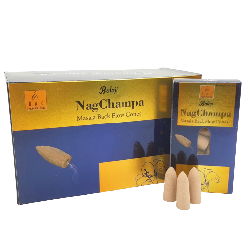 Kadzidełka BALAJI Nag Champa stożki back flow - 10 szt.