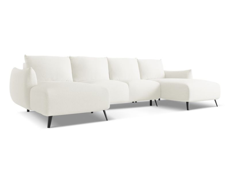 Sofa panoramiczna z funkcją spania Makamii Malie z tkaniny szenilowej 317x162 cm biały 1 szt.