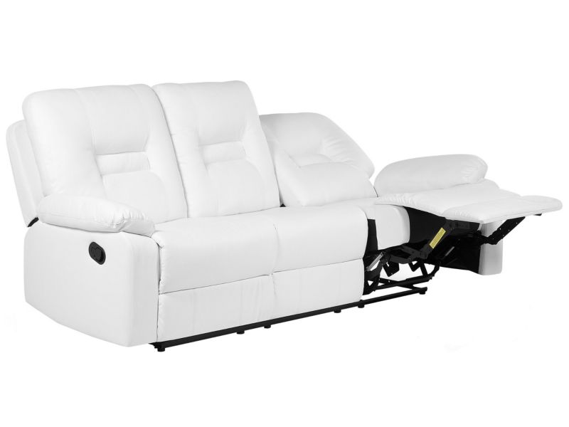 Sofa z manualną funkcją relaksu 3-osobowa ekoskóra biała Bergen 1 szt.