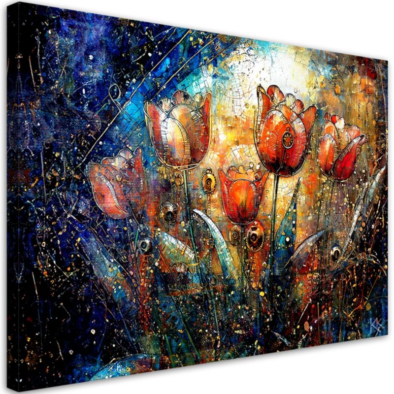 Obraz do salonu pokoju nowoczesny Feeby Abstrakcyjne Kwiaty Kolorowe 100x70cm 1szt