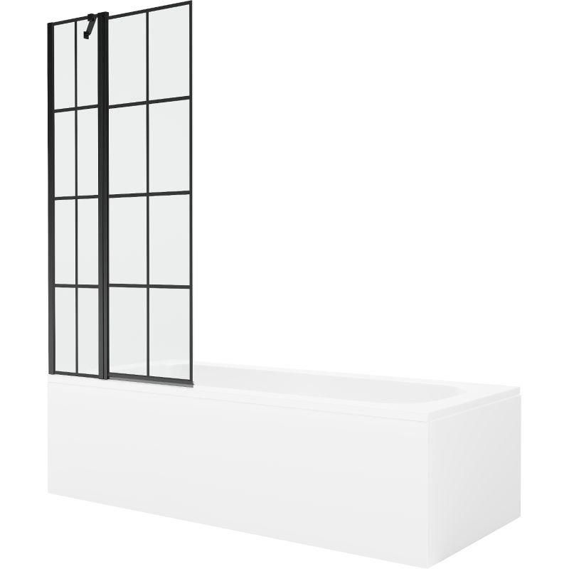 Wanna prostokątna Mexen Vega 150 x 70 cm z obudową i parawanem 1-skrzydłowym 80 cm czarny wzór 550115070X9408117077 1 szt.