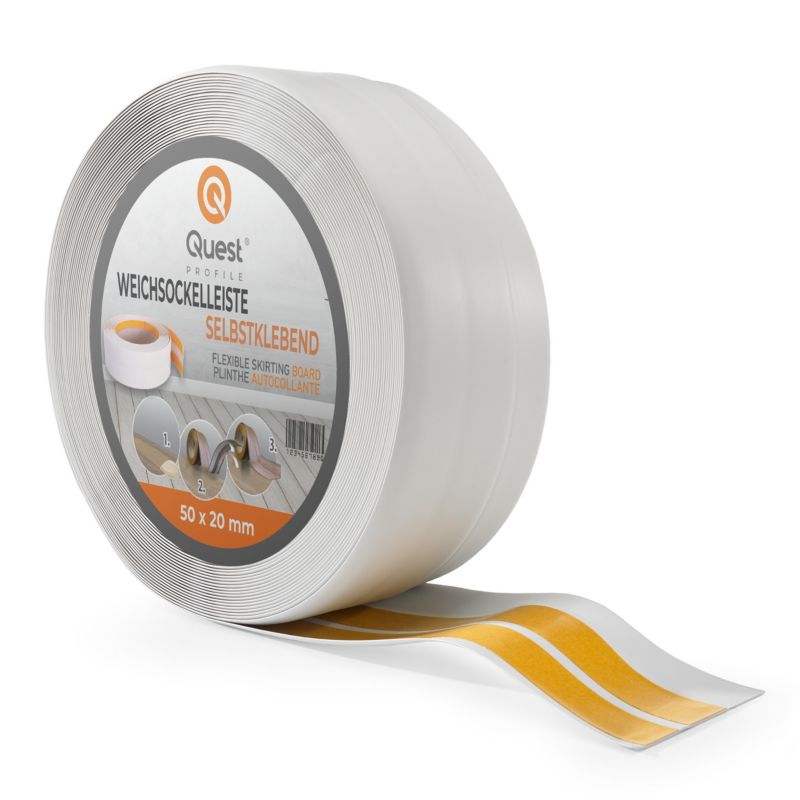 Listwa przypodłogowa PCV 50x20mm, QUEST, samoprzylepna elastyczna, miękka listwa podłogowa, cokołowa, jasnoszary, 5m