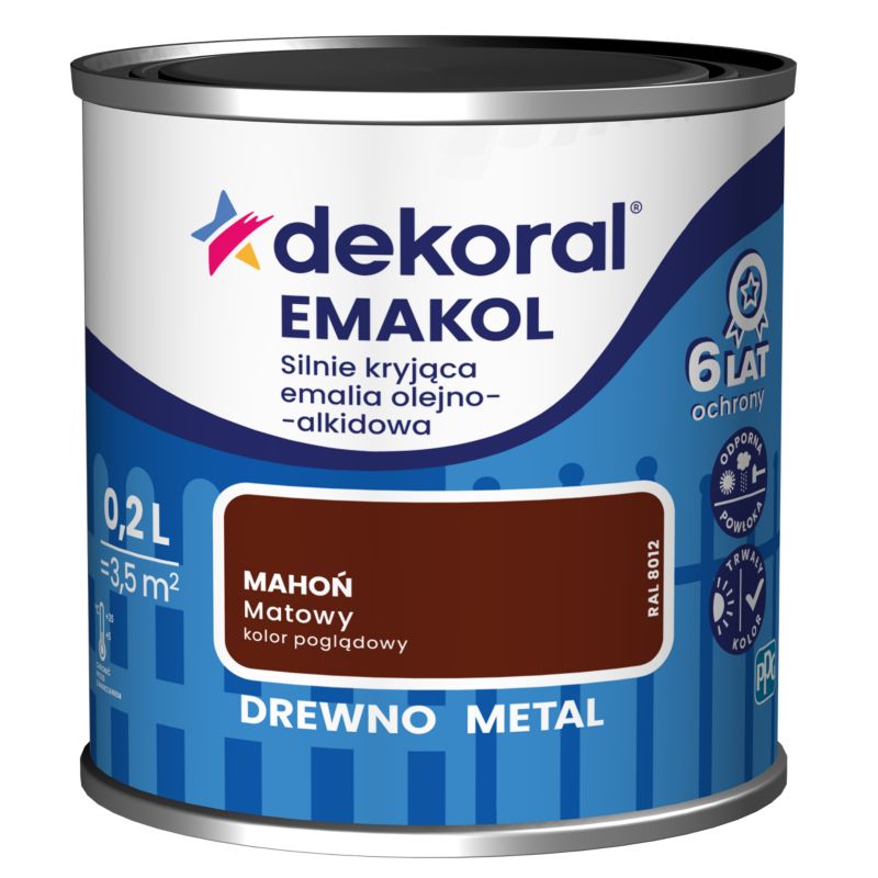 Emalia olejno-alkidowa Dekoral Emakol do drewna i metalu mahoń mat 0,2 l