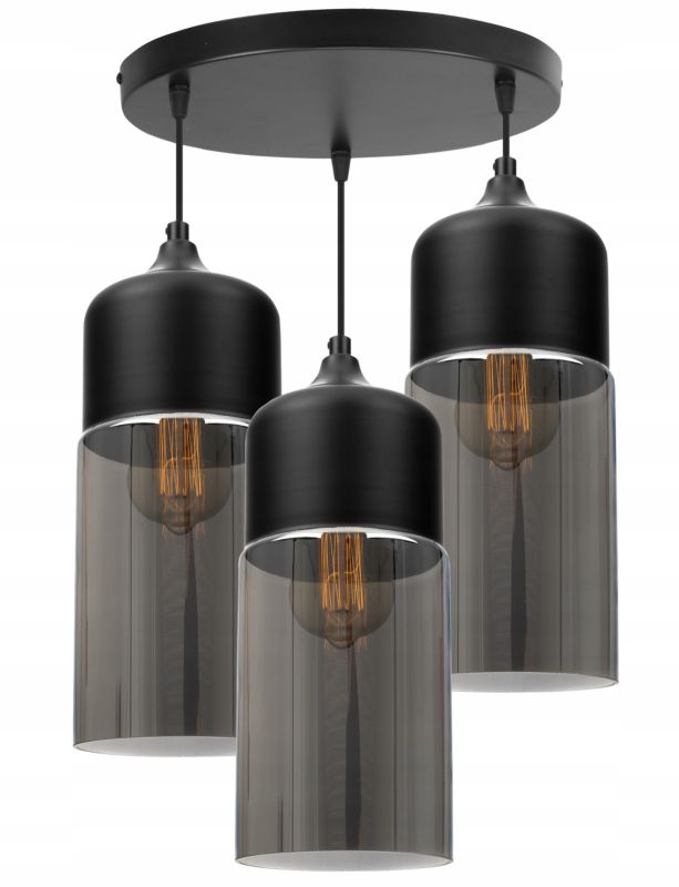 Lampa sufitowa wisząca Light Home LH Oslo 3x E27 60W klosz tuba czarny/szary1szt.