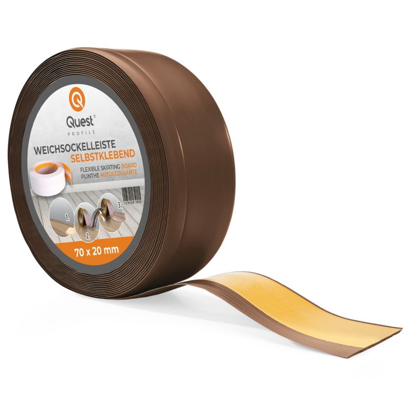 Listwa przypodłogowa PCV 70x20mm, QUEST, samoprzylepna elastyczna, miękka listwa podłogowa, cokołowa, brąz, 10m