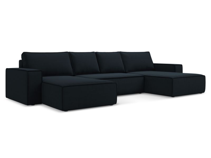 Sofa panoramiczna z funkcją spania Makamii Kimo z weluru 398x185 cm królewski niebieski 1 szt.