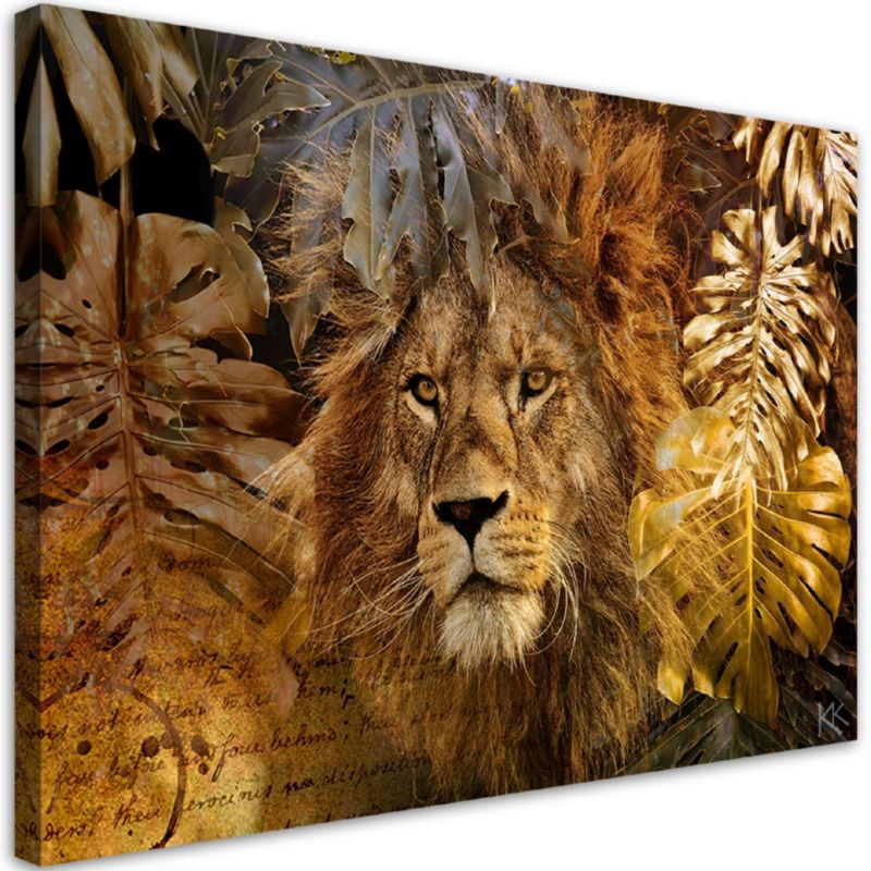 Obraz do salonu sypialni Feeby Lew Złote Liście Monstera 120x80cm 1szt