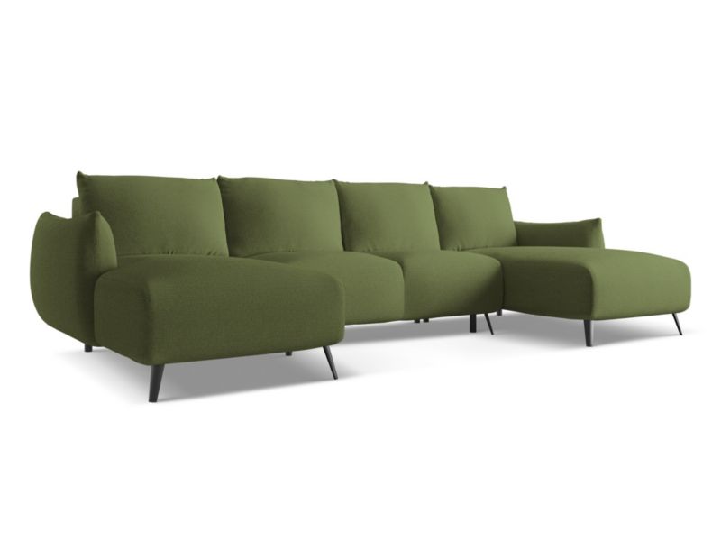 Sofa panoramiczna z funkcją spania Makamii Malie z tkaniny szenilowej 317x162 cm butelkowa zieleń 1 szt.