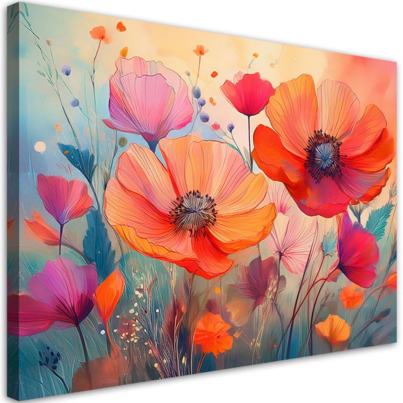 Obraz do salonu sypialni Feeby Maki Pastelowe Kolorowe Kwiaty 100x70 cm 1szt